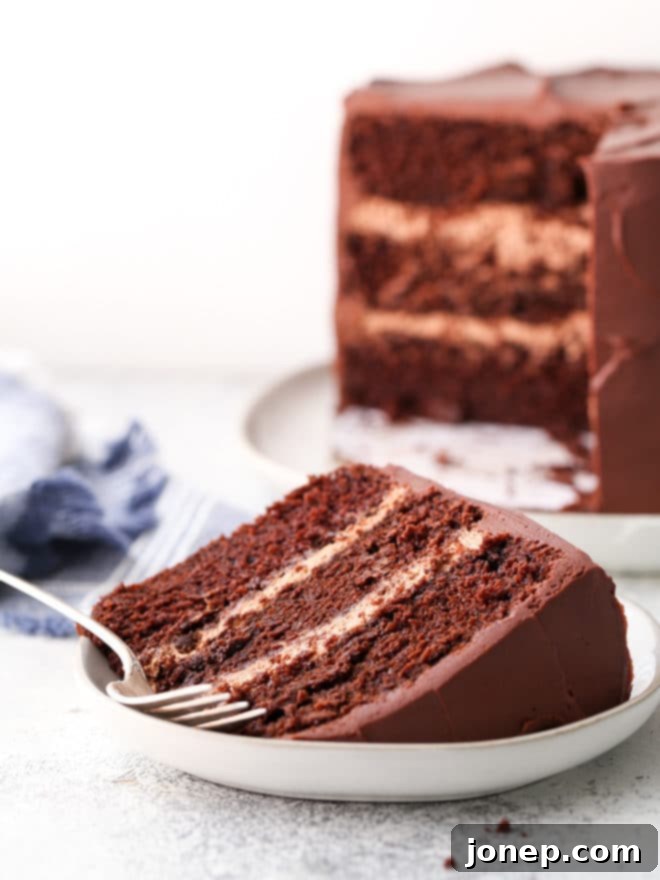 The secret ingredient to this incredibly rich and moist chocolate cake is sour cream!
