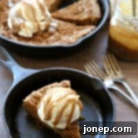 Golden Skillet Brown Butter Oatmeal Cookie Drenched in Butterscotch 2 Brown Butter Oatmeal Skillet Cookie with Butterscotch Sauce | completelydelicious.com