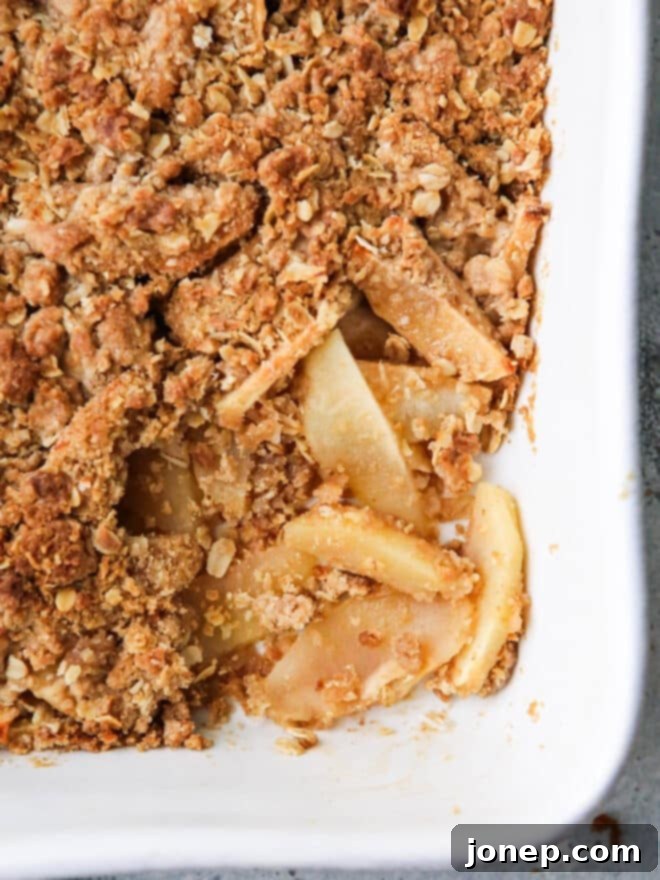 Classic Apple Crisp 6 baked apple crisp in casserole dish