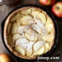 Apple Dutch Baby with Spiced Cider Drizzle 2 Apple Oven Pancake with Apple Cider Syrup | completelydelicious.com