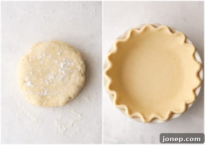 pie crust dough and dough pressed into pan