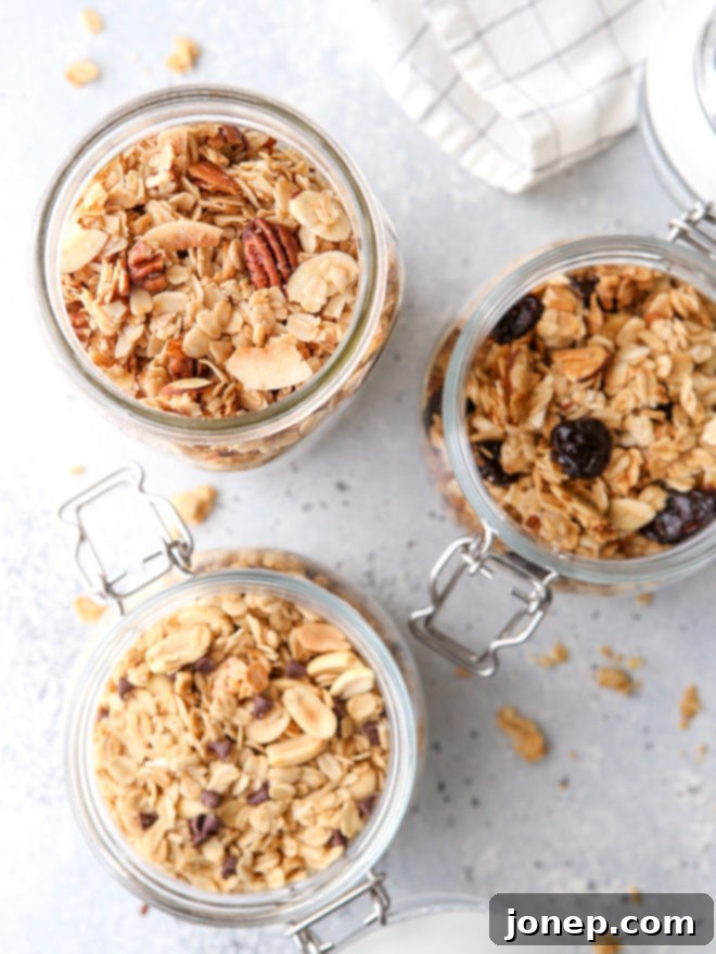 A bowl of delicious homemade granola, ready to be served for breakfast or as a snack.