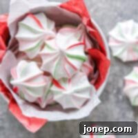 Minty Cloud Kisses 7 peppermint meringues in a bowl