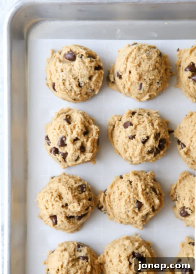 Scooped peanut butter chocolate chip cookie dough
