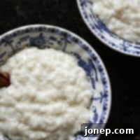Velvet Vanilla Rice Dream 2 Homemade Vanilla Bean Rice Pudding in a small serving bowl, ready to eat.