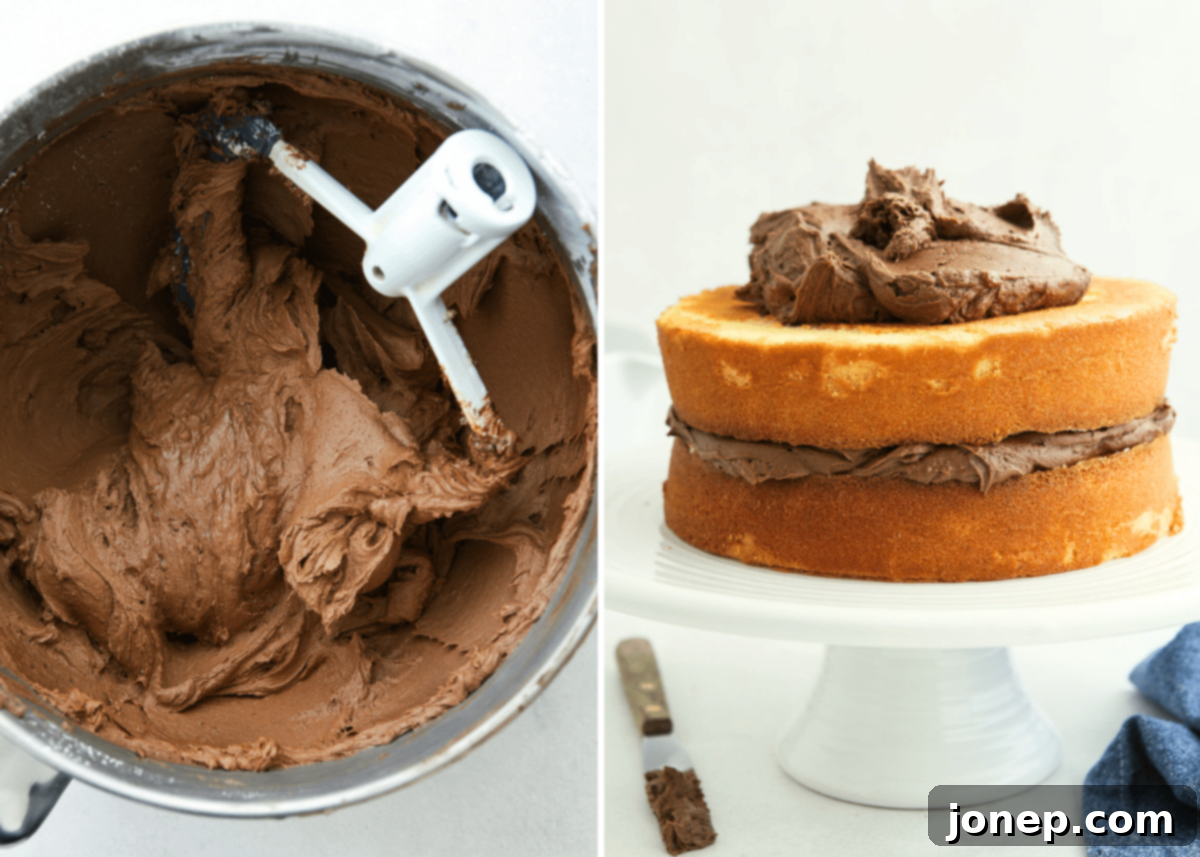 chocolate buttercream frosting in a mixer