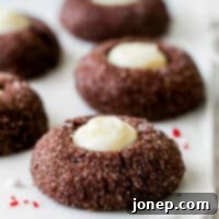 Cool Mint Chocolate Thumbprint Cookies 10 Closeup of chocolate mint thumbprint cookies on a platter, ready to be served