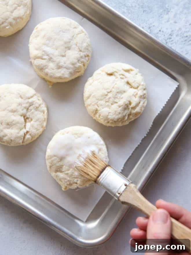 Simple Buttermilk Biscuits 5 Freshly Cut Buttermilk Biscuits Placed on Parchment Paper Ready for Oven