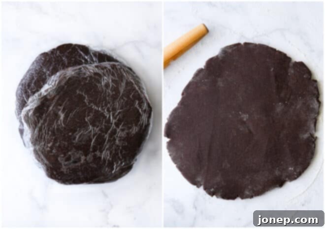 chocolate sugar cookie dough and rolling it out