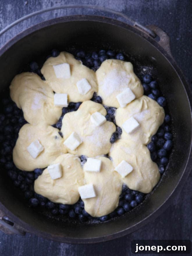 Effortless Dutch Oven Cobbler 4 Ingredients for Easy Dutch Oven Cobbler: fruit, cake mix, soda, butter