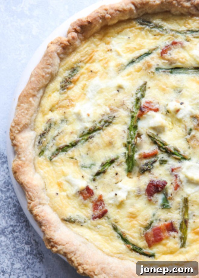 Bacon, asparagus and cream cheese quiche is full of flavor