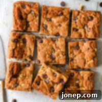 Wholesome Chocolate Chip Cookie Bars 7 sliced whole wheat chocolate chip cookie bars with glass of milk