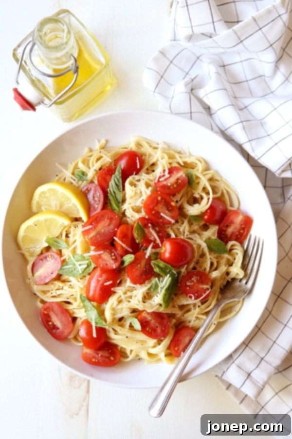 Lemon Pasta with Tomatoes and Basil | completelydelicious.com