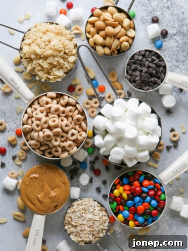 Close-up of Monster Marshmallow Cereal Treats, showcasing their gooey texture and colorful M&M's