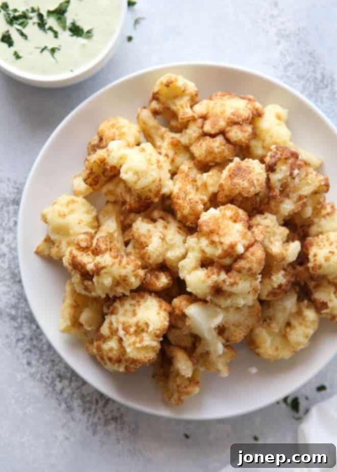 Light and Crispy Cauliflower Tempura 2 Crispy Tempura Cauliflower florets served with a dipping sauce