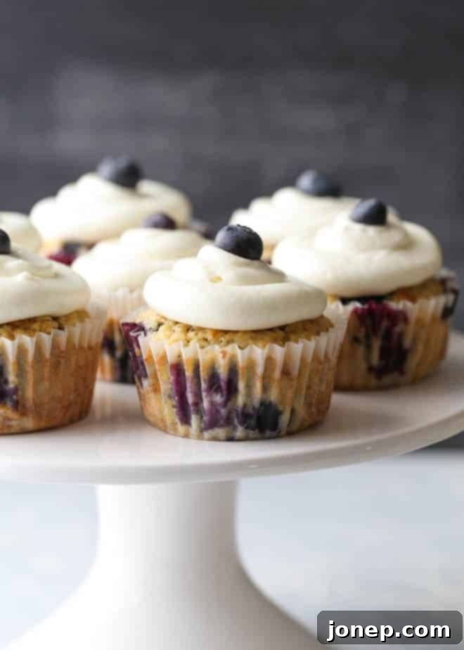 Blueberry muffin cupcakes with lemon cream cheese frosting