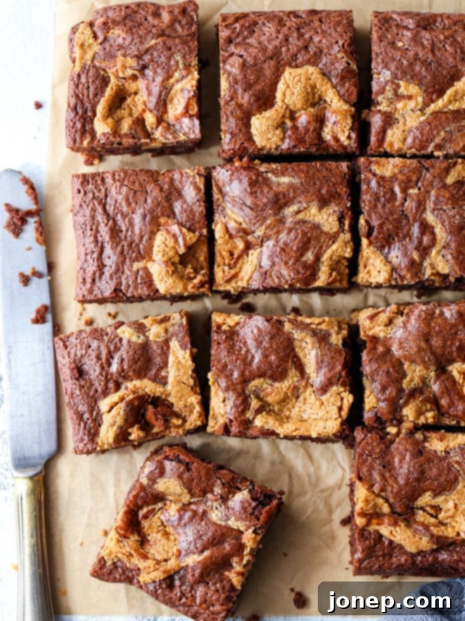 Decadent Peanut Butter Swirl Brownies with rich chocolate and creamy peanut butter