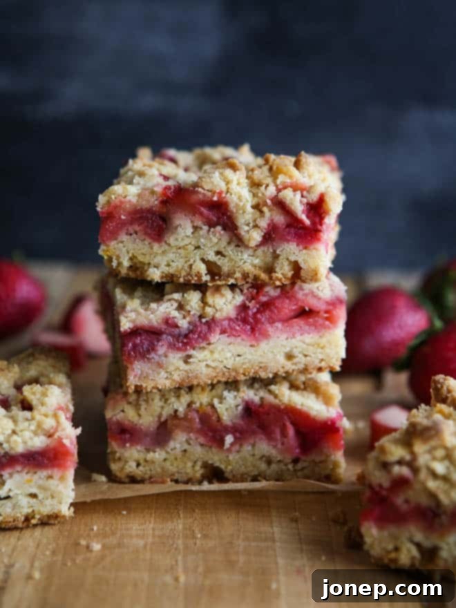 strawberry rhubarb crumb bars are the perfect treat for spring