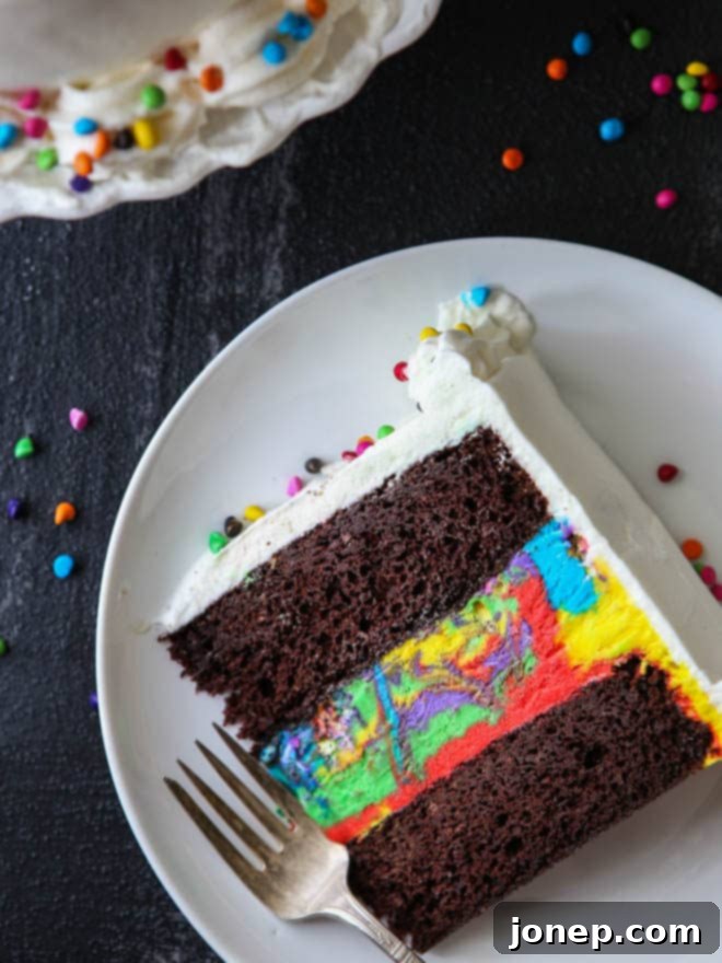 Vibrant Chocolate Rainbow Ice Cream Cake with Sprinkles