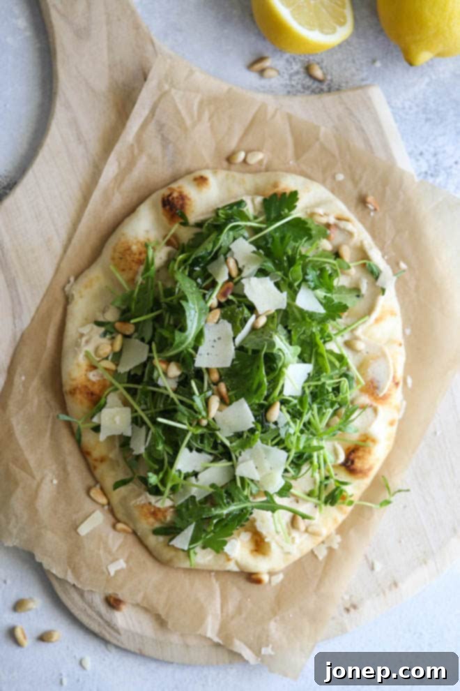 Hummus and Salad Flatbread Pizza, a delightful light meal or appetizer