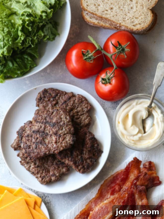 All the fixings for Cheeseburger BLTs