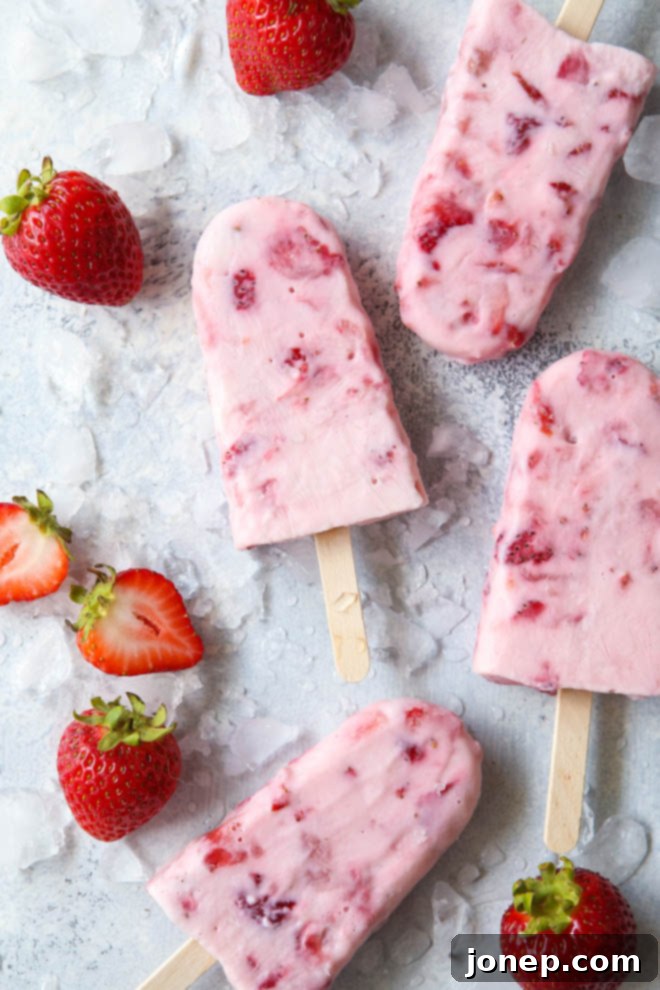 Simple 4 Ingredient Roasted Strawberry Yogurt Pops