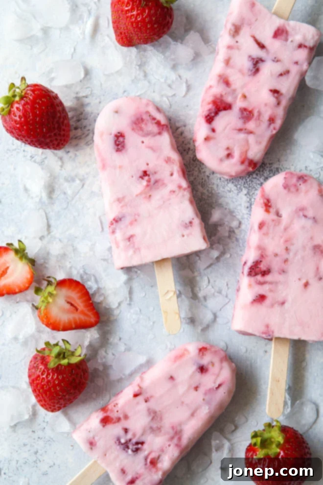 Simple 4 Ingredient Roasted Strawberry Yogurt Pops - a healthy and refreshing summer snack