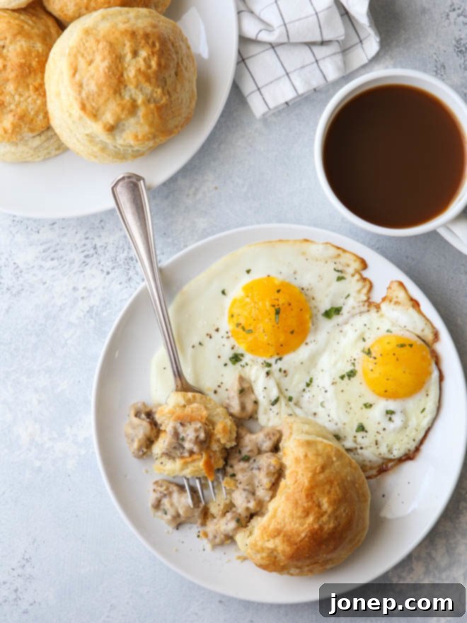 Buttermilk biscuits with sausage gravy on the inside!