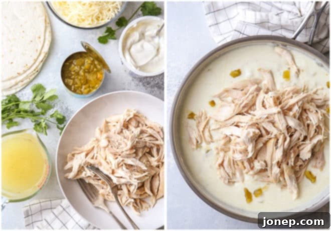 Making sour cream chicken enchiladas