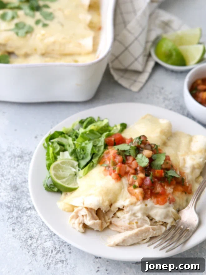 Ultimate Creamy Chicken Enchiladas 6 These sour cream chicken enchiladas are a family favorite! They're cheesy, creamy, and made completely from-scratch!