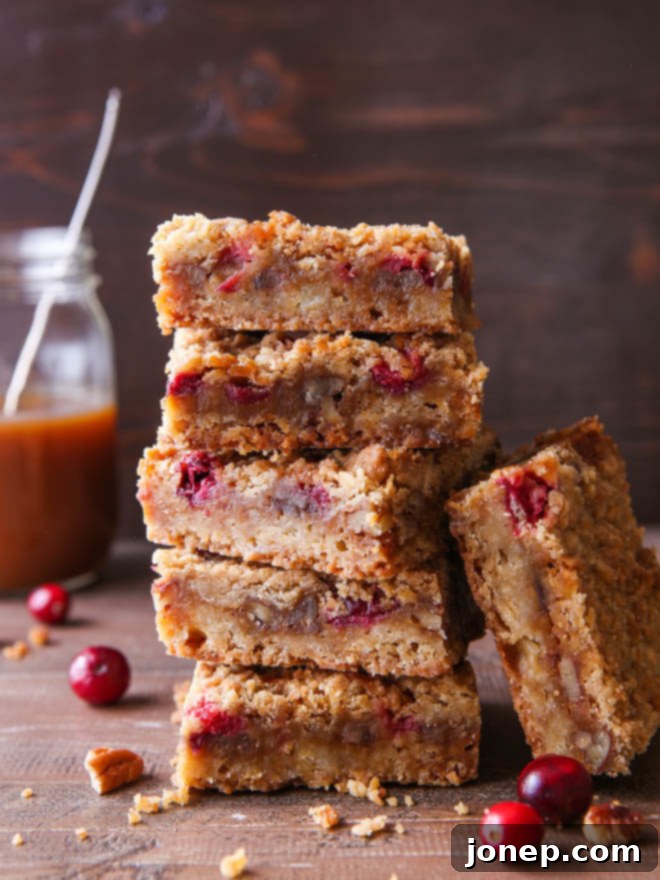 These caramel cranberry nut bars are a great alternative to pumpkin pie!