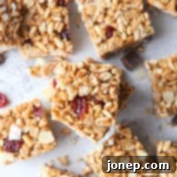No-bake cereal bars with dried cherries, almonds, and coconut