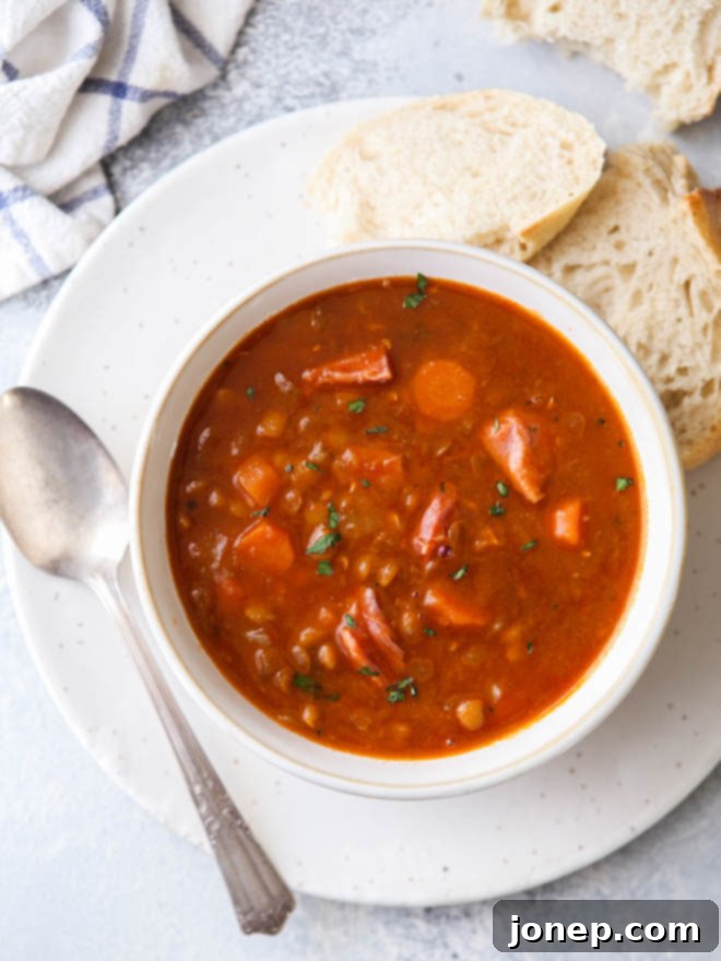 This hearty and delicious ham lentil soup recipe can be made on the stove top or in a slow cooker or instant pot!