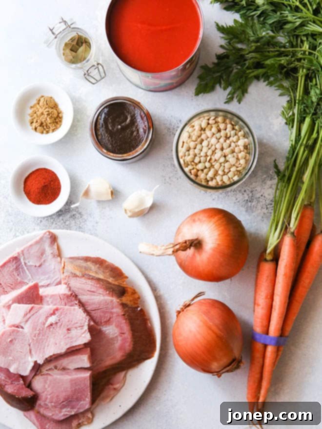 ingredients for ham lentil soup