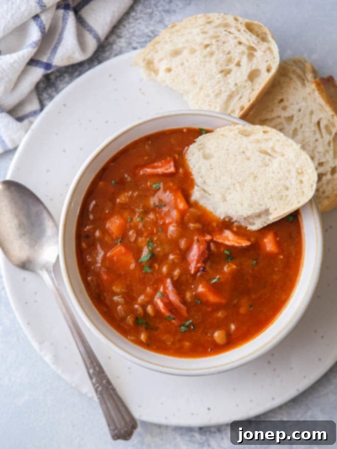 This hearty and delicious ham lentil soup recipe can be made on the stove top or in a slow cooker or instant pot!
