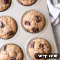 Whole Wheat Banana Muffins with Chocolate Chunks