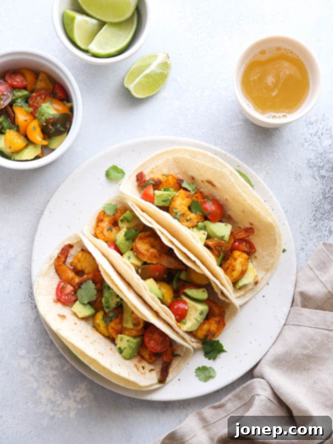 Mumbai spiced shrimp tacos with avocado salsa