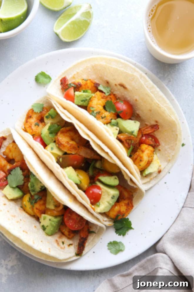 Mumbai spiced shrimp tacos with avocado salsa