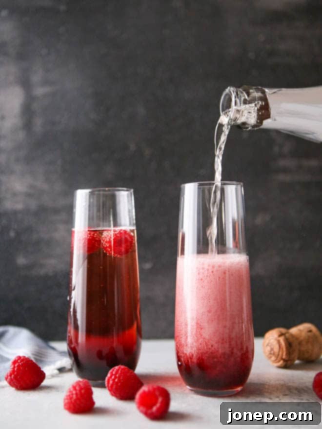 Sparkling raspberry rose cocktails