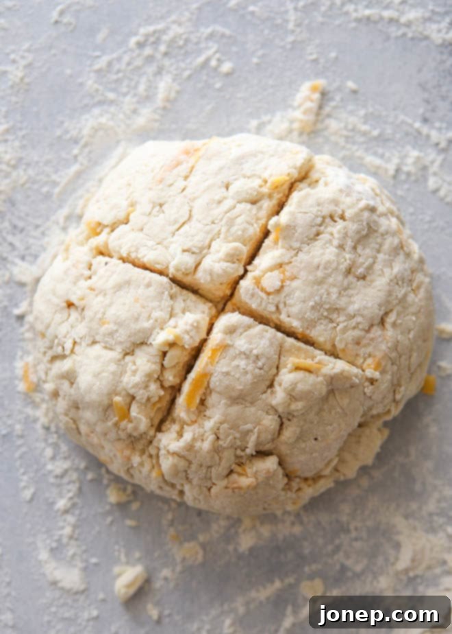 cheesy Irish soda bread ready for baking