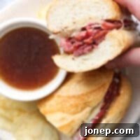 Corned beef french dip sandwiches all ready to enjoy
