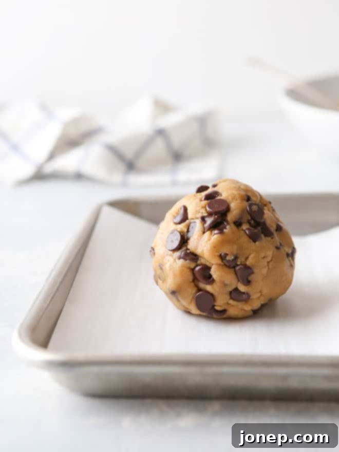 A giant ball of peanut butter chocolate chip cookie dough