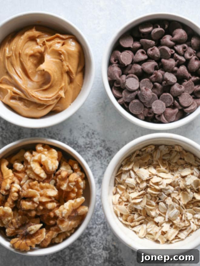 Wholesome Peanut Butter Oatmeal Chocolate Chip Delights 3 Peanut butter, chocolate chips, oats and walnuts
