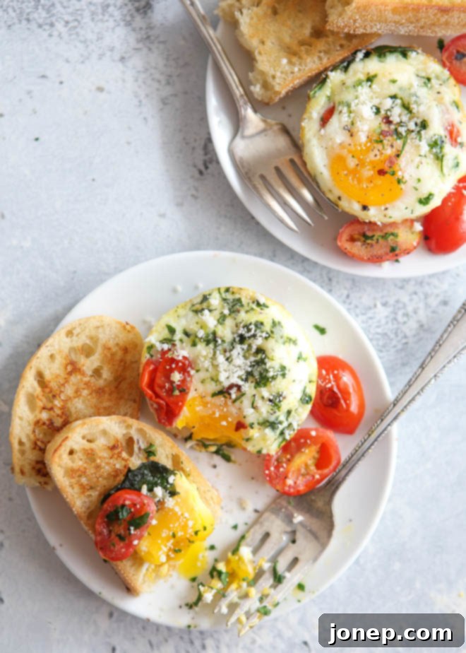 Spinach and tomato baked egg cups are great for breakfast and brunch!