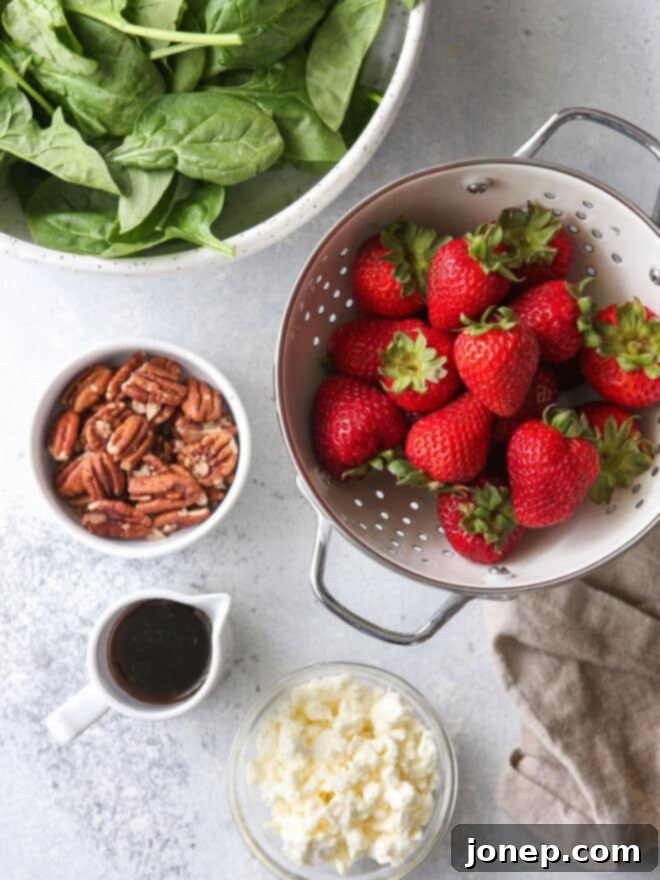 Warm Brown Butter Strawberry Spinach Salad 5 all components for strawberry spinach salad measured out