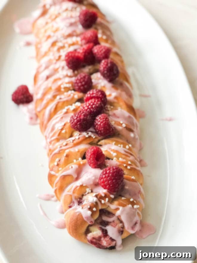 Raspberry cream cheese braid, one of the delicious breads baked