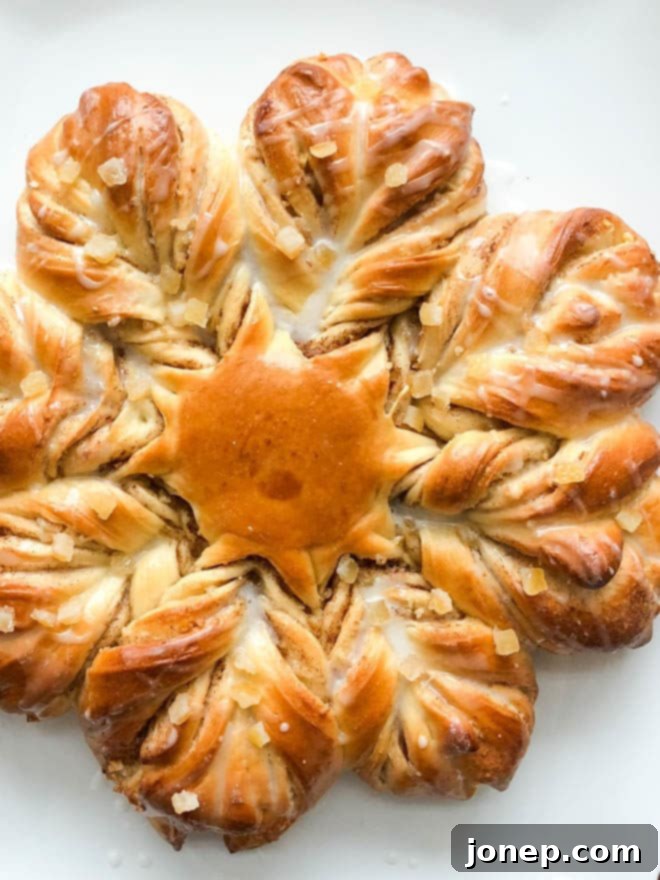 Orange, brown sugar, and cinnamon twist star bread, freshly baked