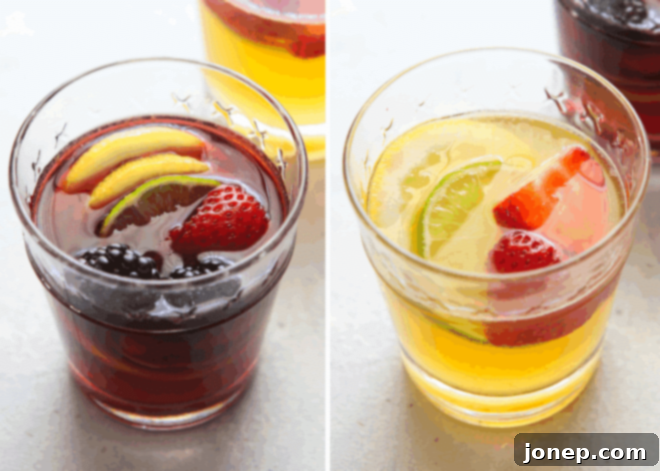glasses of red wine sangria and white wine sangria