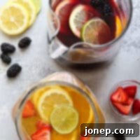 pitchers of red wine sangria and white wine sangria