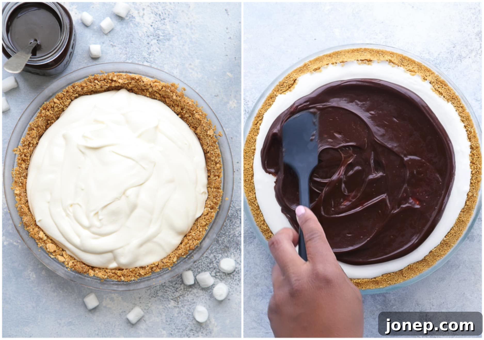 assembling s'mores ice cream pie
